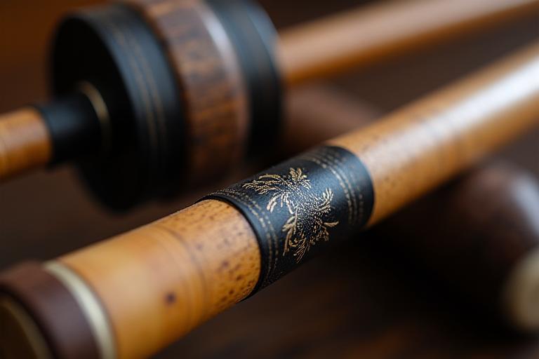 日本の伝統的な木工細工のような釣具の細部